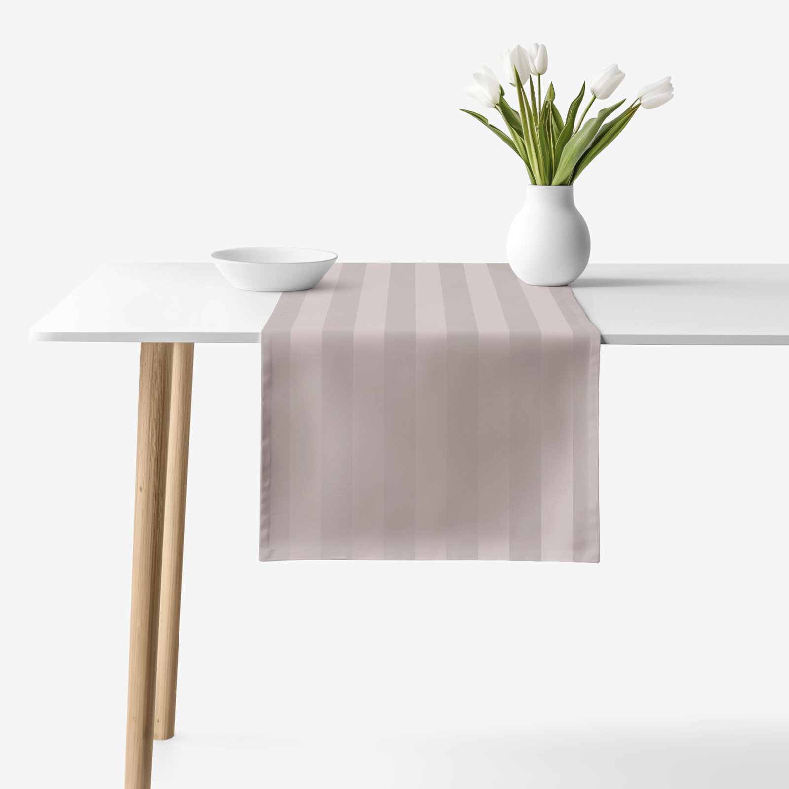 Festliche Damast-Tischläufer - graubraun Streifen mit Satin-Glanz