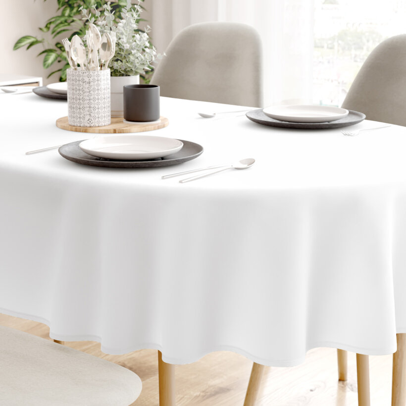 Ovale Tischdecke aus 100% Baumwollköper - weiß