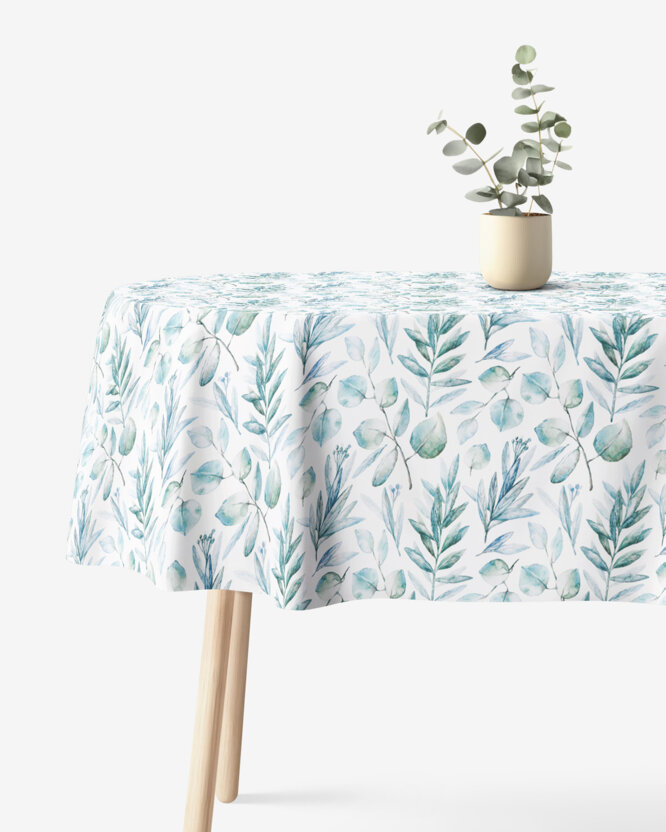 Ovale Tischdecke aus 100% Baumwolle Deluxe - aquarelle Blätter