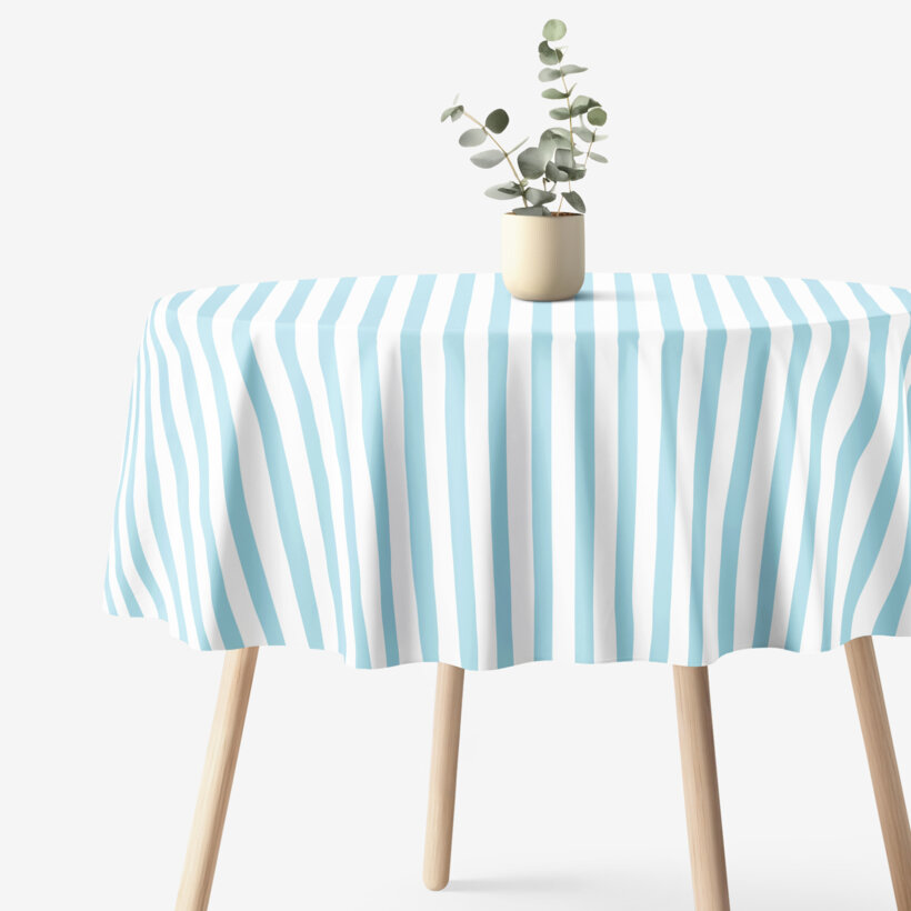 Runde Tischdecke 100% Baumwolle - blaue Streifen