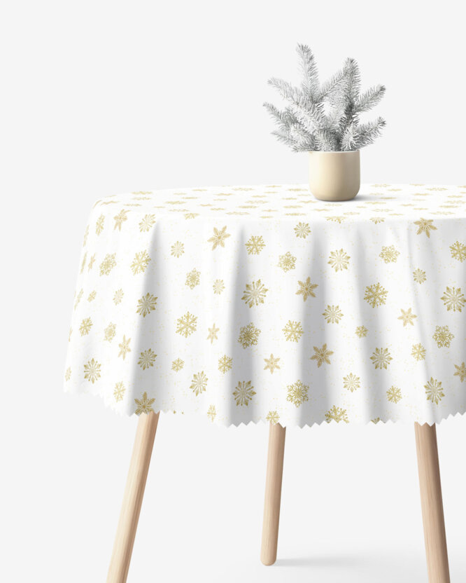 Runde Weihnachts-Tischdecke Teflon - Goldene Schneeflocken