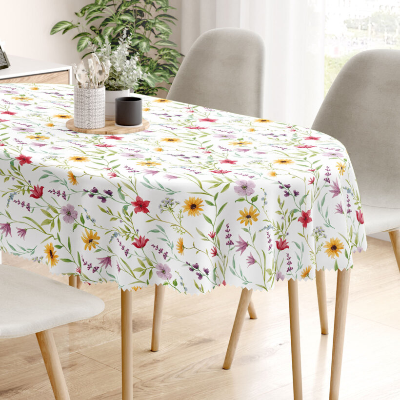 Ovale Tischdecke Teflon - bunte Frühlingsblumen