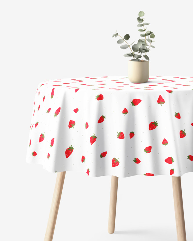 Runde Tischdecke 100% Baumwolle - frische Erdbeeren