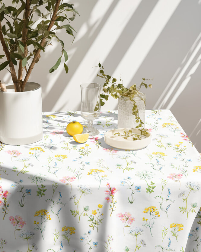 Eckige Tischdecke 100% Baumwolle Deluxe - blühender Frühling