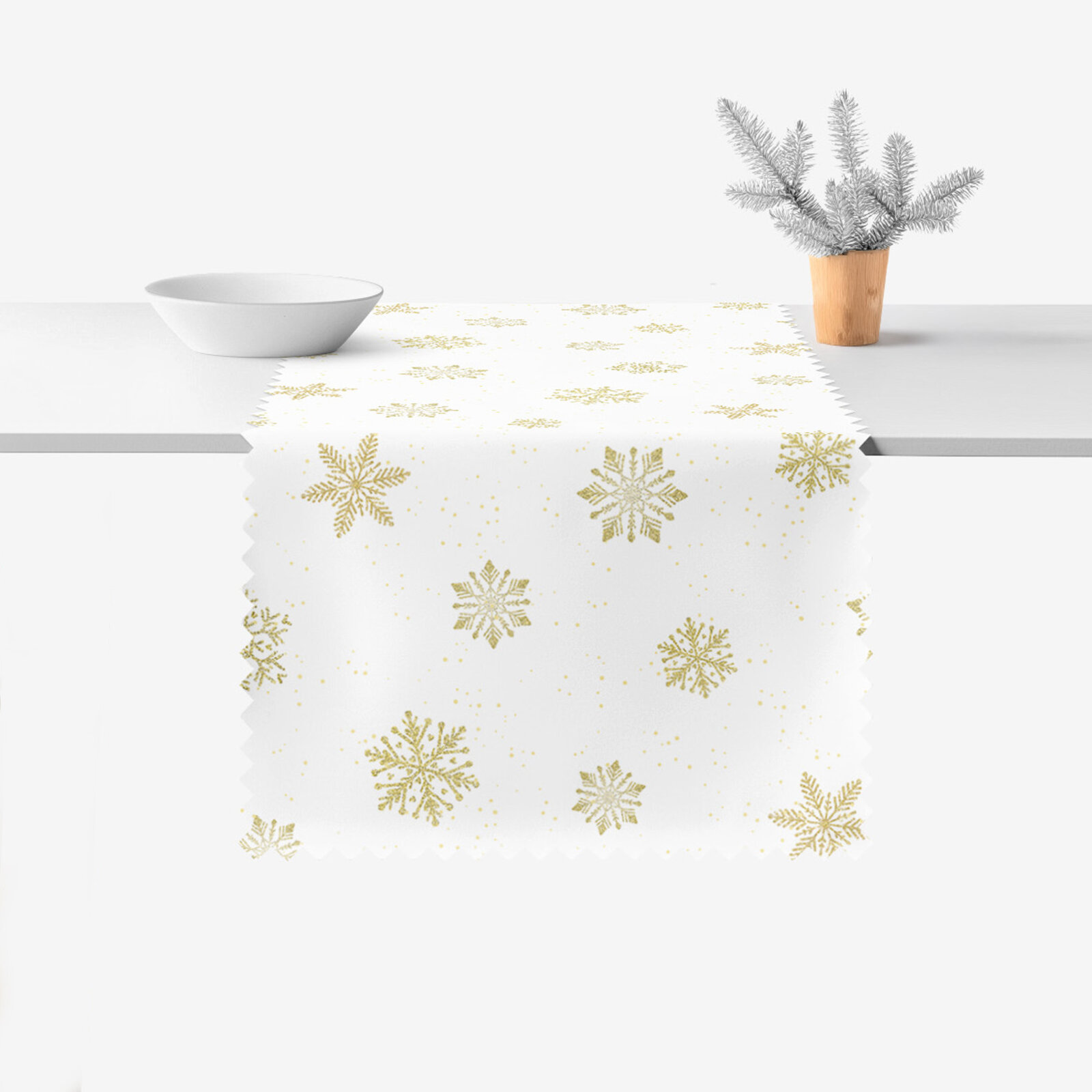 Weihnachtlicher Teflon-Tischläufer - Goldene Schneeflocken
