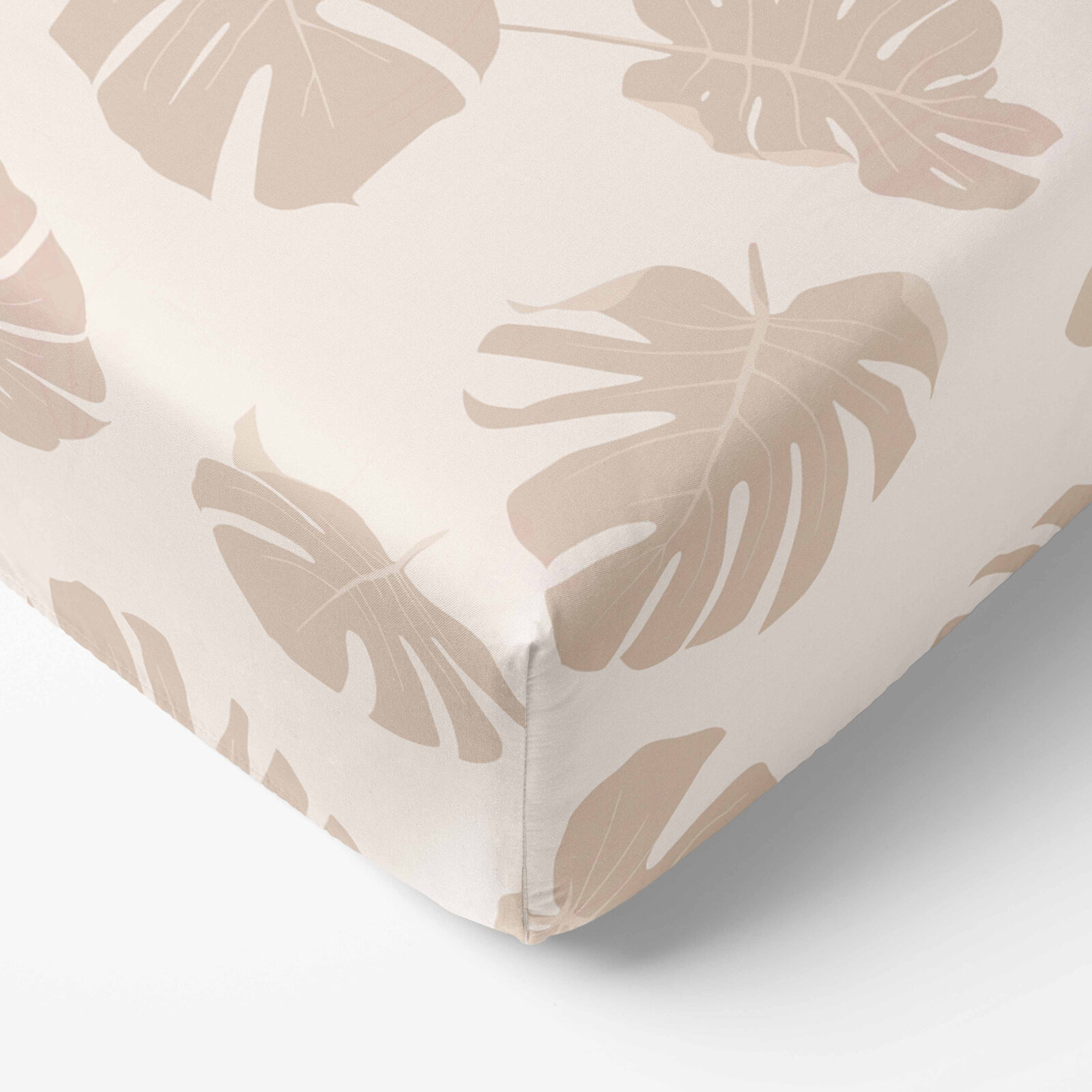 Spannbettlaken aus Baumwolle - Tropische Blätter auf Beige