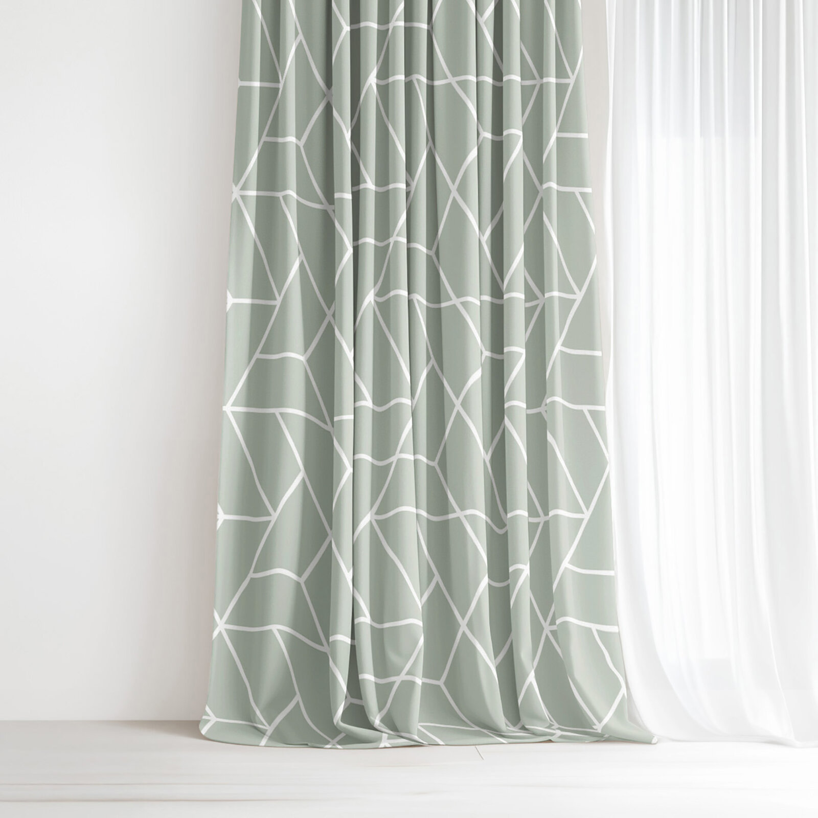 Vorhang aus Baumwolle - Mosaik auf Salbeigrün