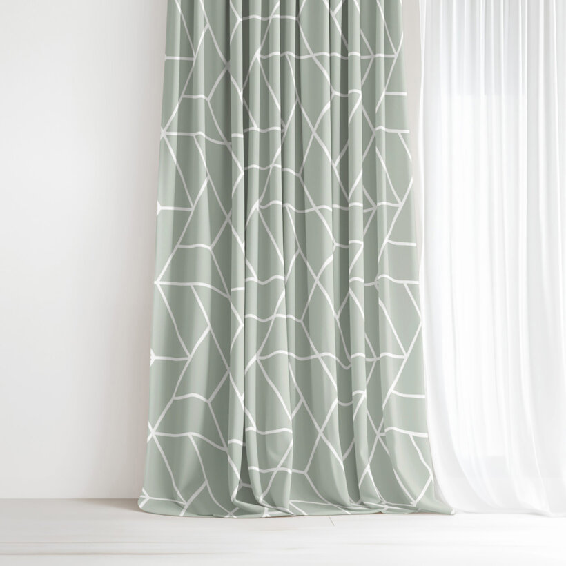 Vorhang aus Baumwolle - Mosaik auf Salbeigrün