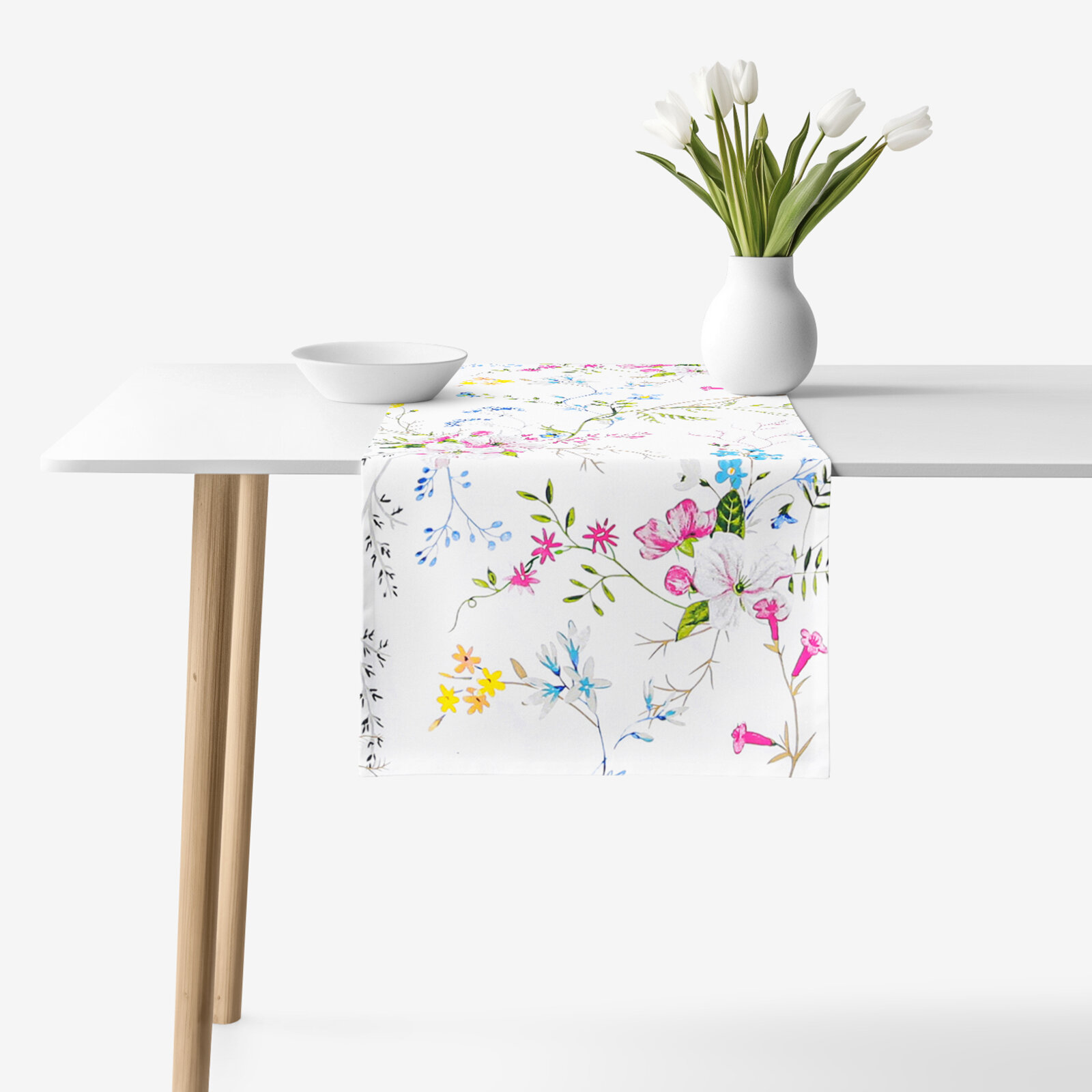 Tischläufer aus 100% Baumwolle - Gemalte Wiesenblumen