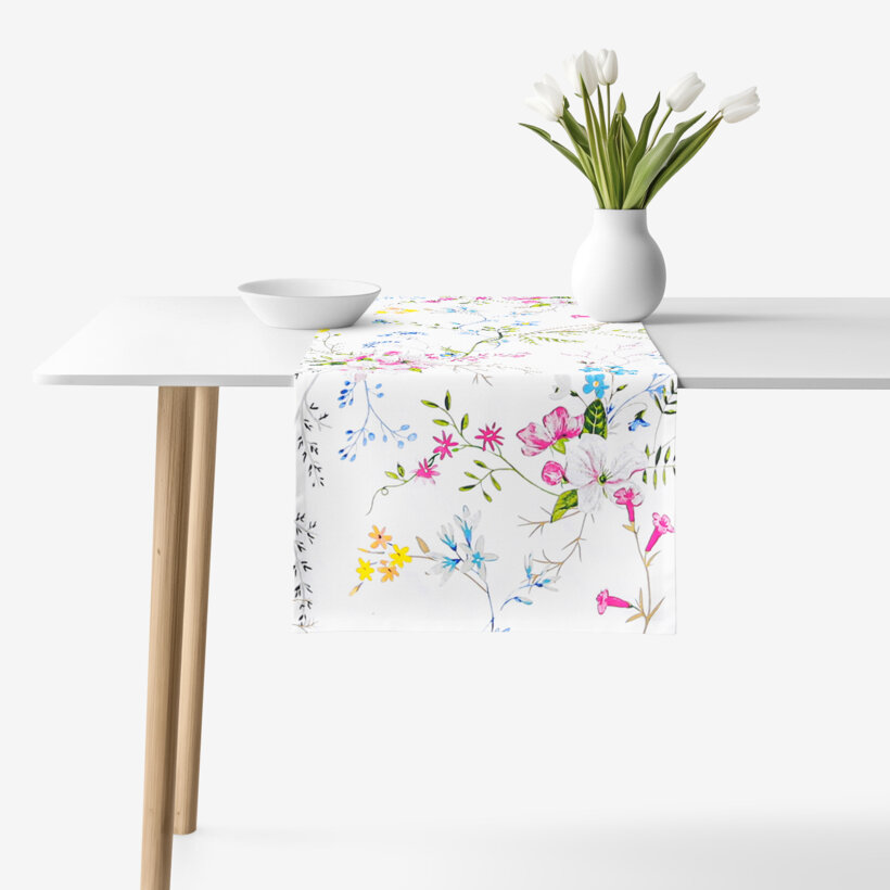 Tischläufer aus 100% Baumwolle - Gemalte Wiesenblumen