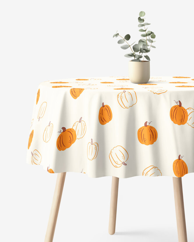 Runde Tischdecke 100% Baumwolle - Herbstkürbis