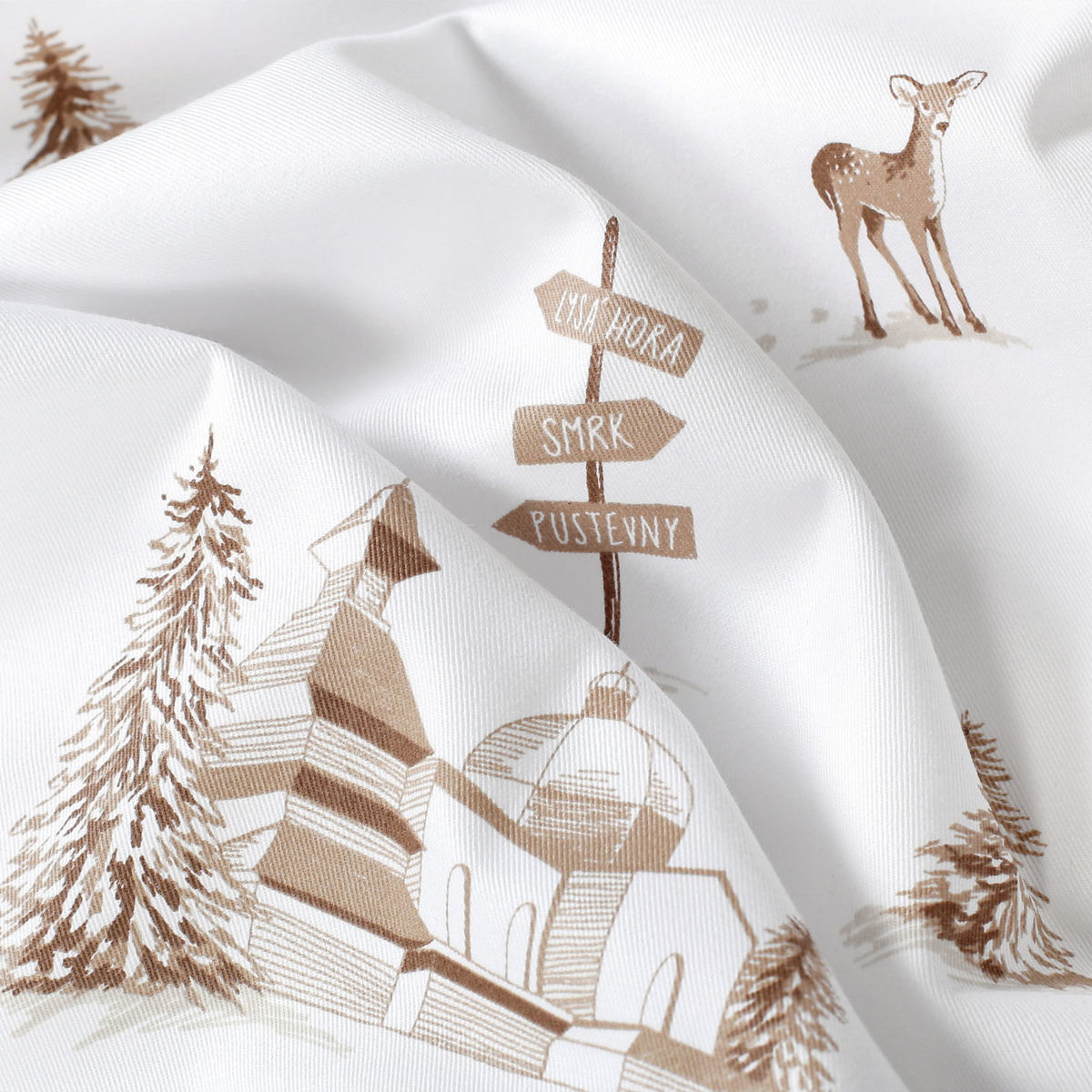 Weihnachtliche runde Tischdecke 100% Baumwollköper - Berge