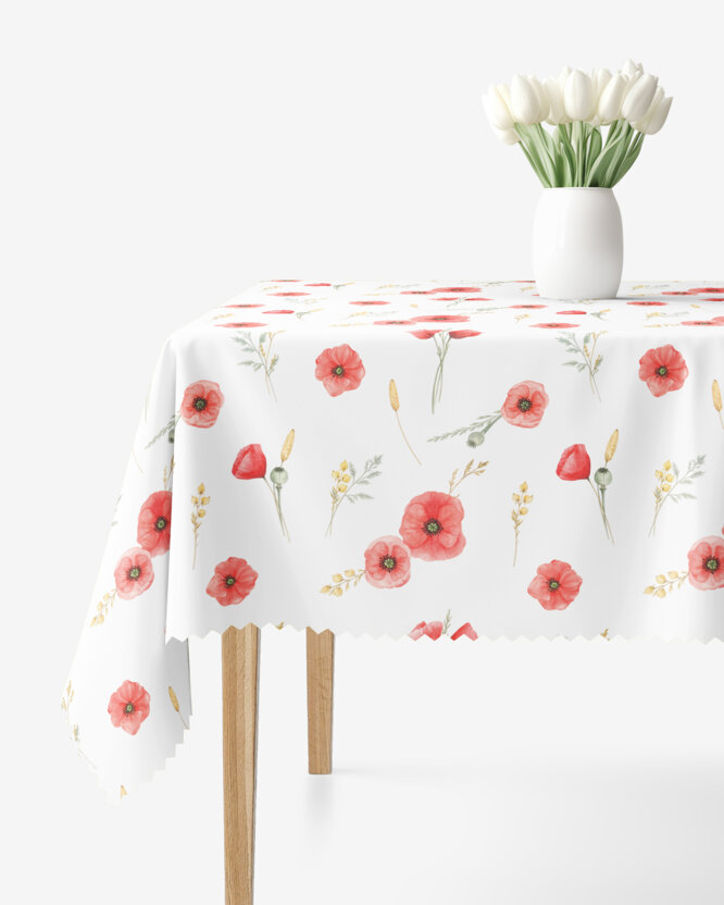 Eckige Teflon-Tischdecke - Mohnblumen