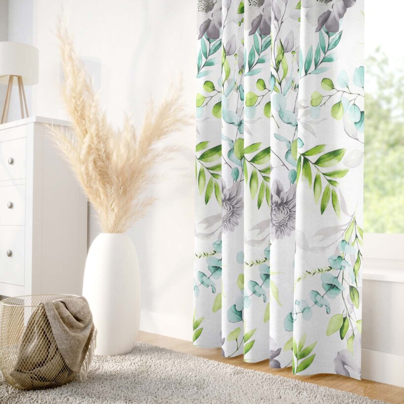 Vorhang aus Baumwolle Deluxe - Eukalyptus mit Blumen