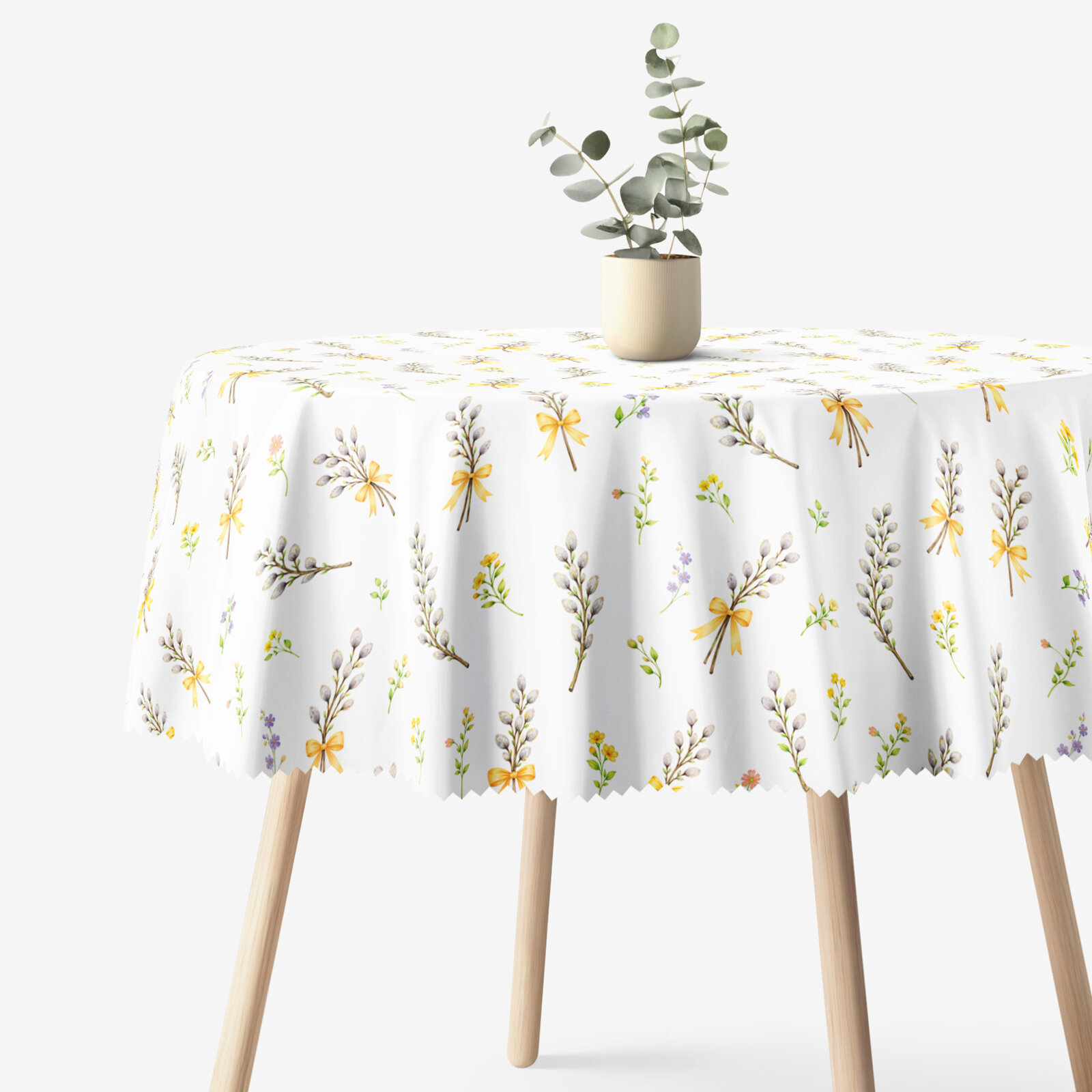 Ostern Runde Tischdecke Teflon - Weidenkätzchen