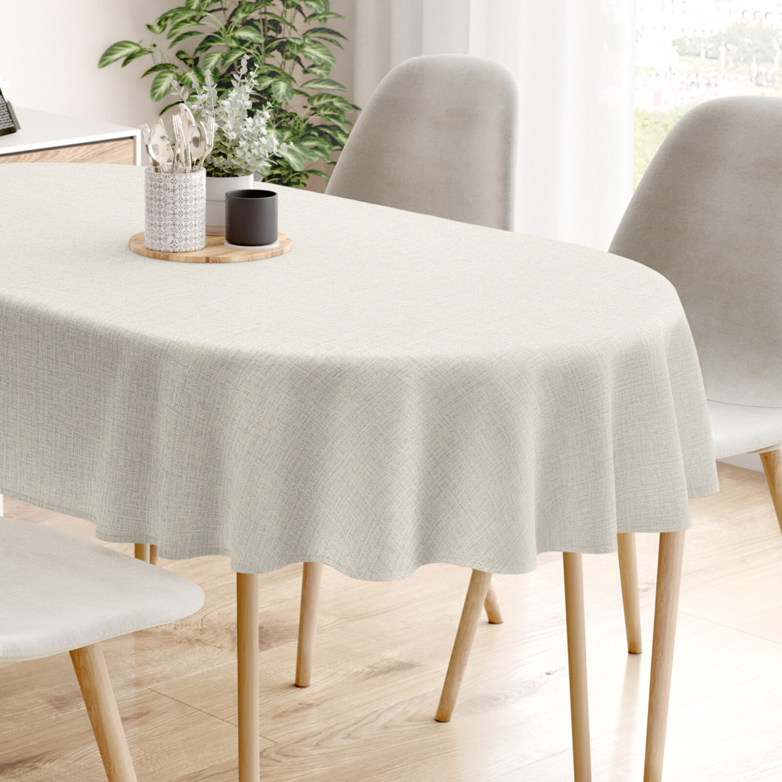 Ovale Tischdecke aus 100% Baumwolle - naturfarben, ungebleicht