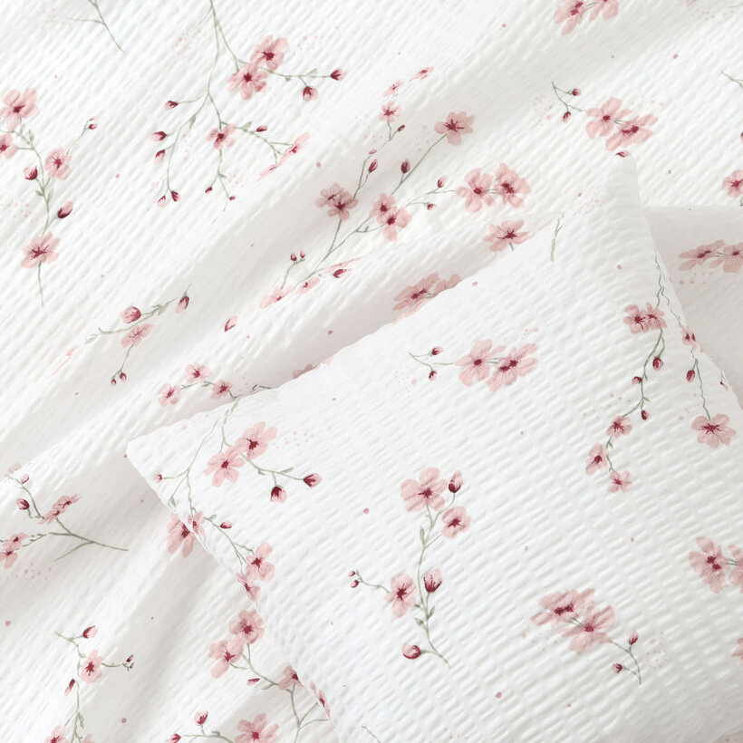 Seersucker-Kissenbezug - Blühende Sakura-Kirschbäume