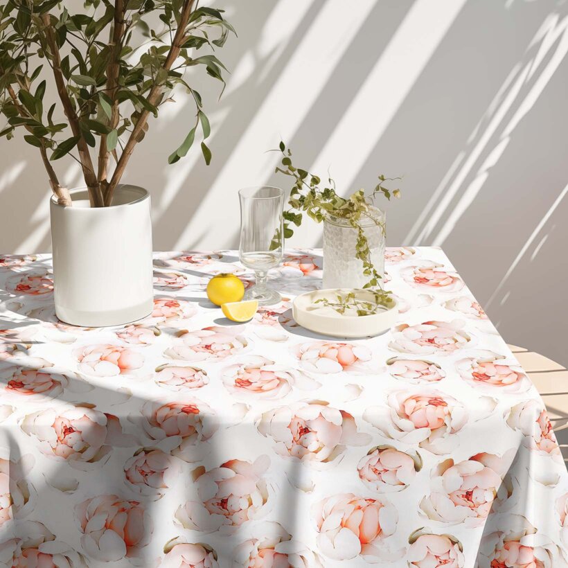 Eckige Tischdecke 100% Baumwolle Deluxe - Duft von Pfingstrosen
