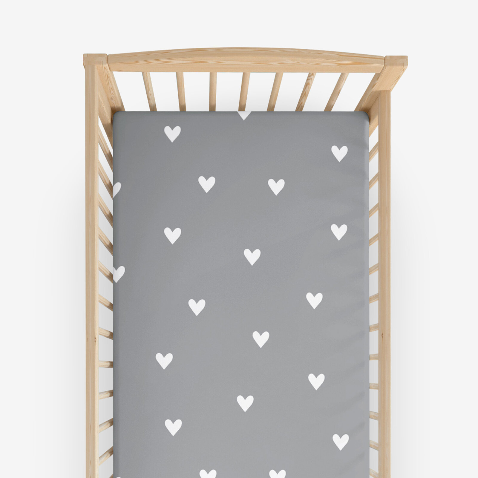 Spannbetttuch aus Baumwolle für Babybetten - Herzchen auf Grau