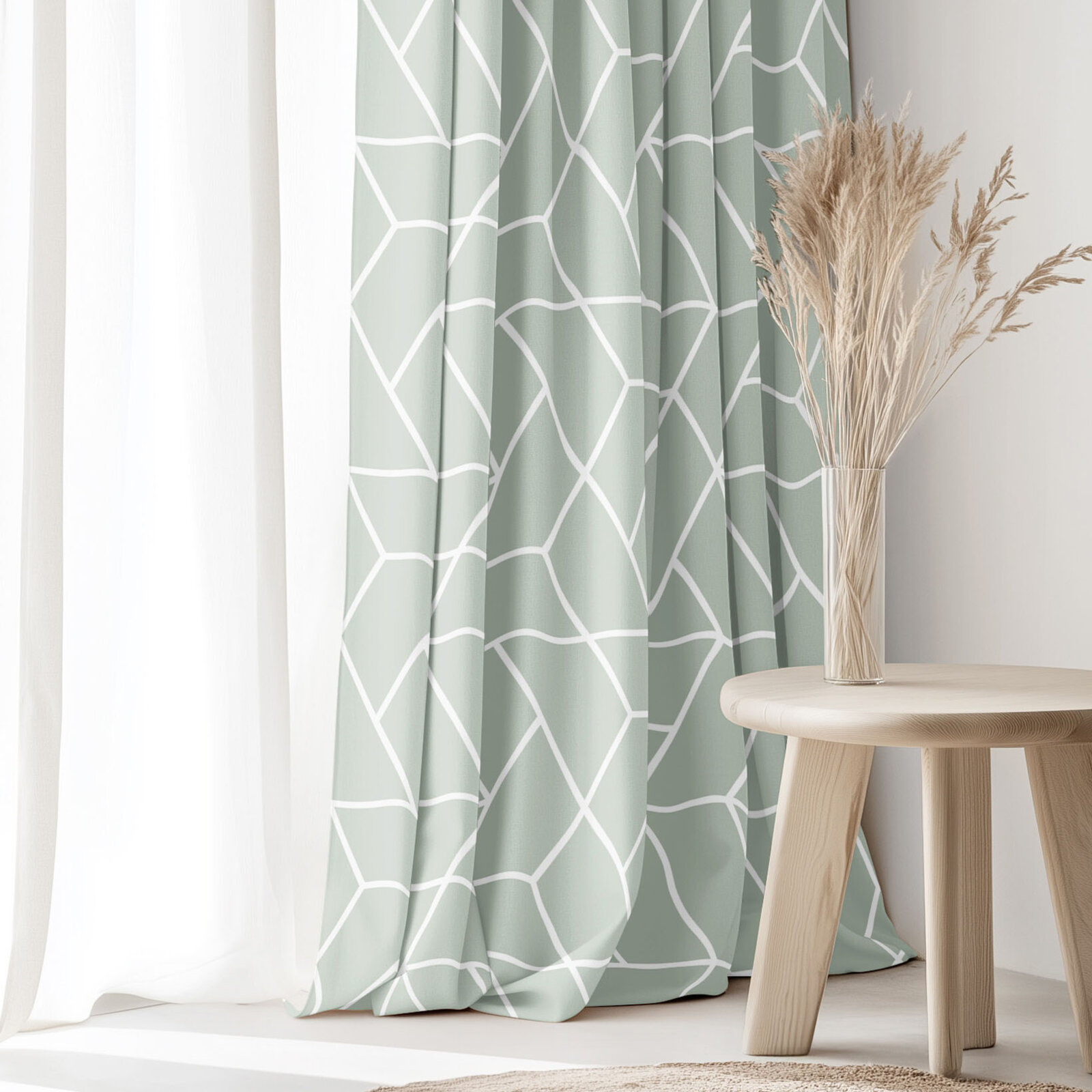 Vorhang aus Baumwolle - Mosaik auf Salbeigrün