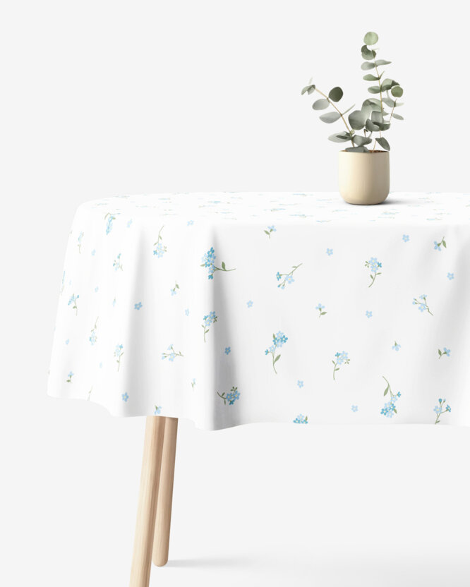 Ovale Tischdecke aus 100% Baumwolle - Vergissmeinnicht