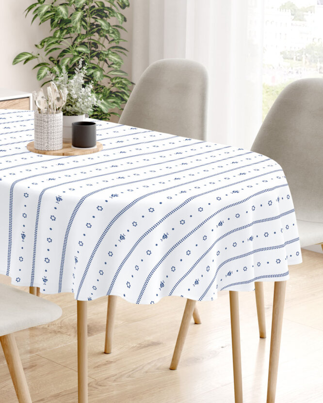 Ovale Tischdecke aus 100% Baumwolle - Weiße Folklore