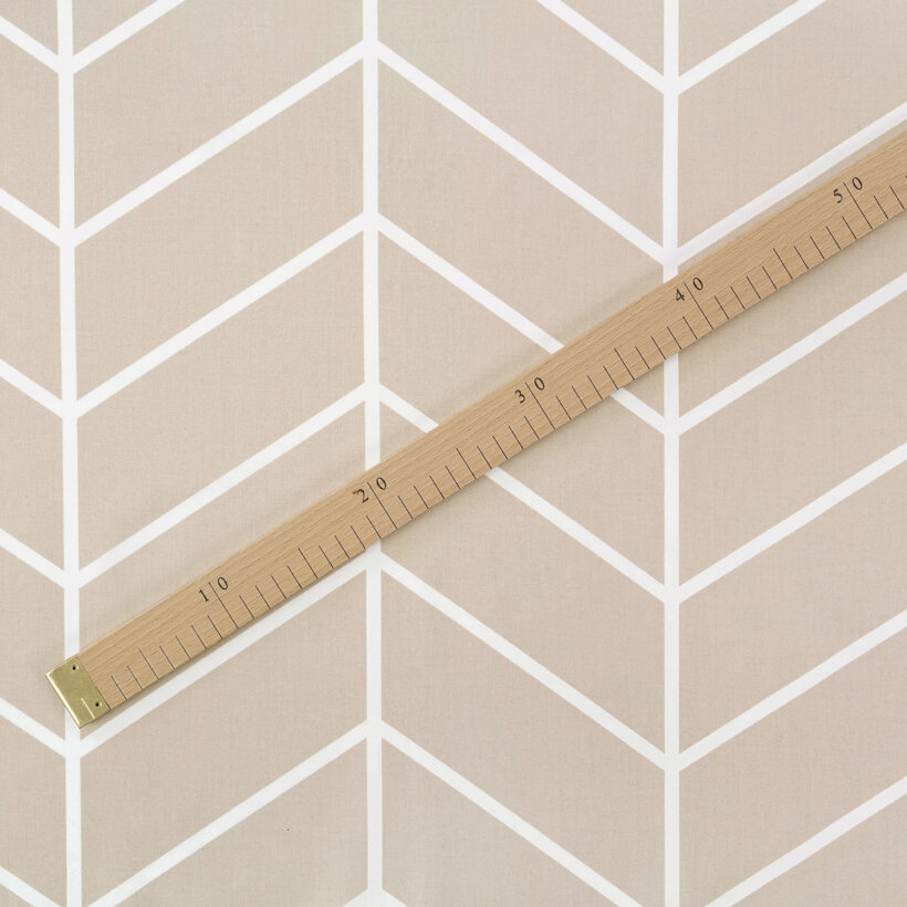 Baumwollstoff - Weißer Zickzack auf Beige