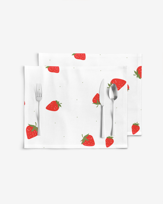 Tischset 100% Baumwolle - frische Erdbeeren - 2 Stück