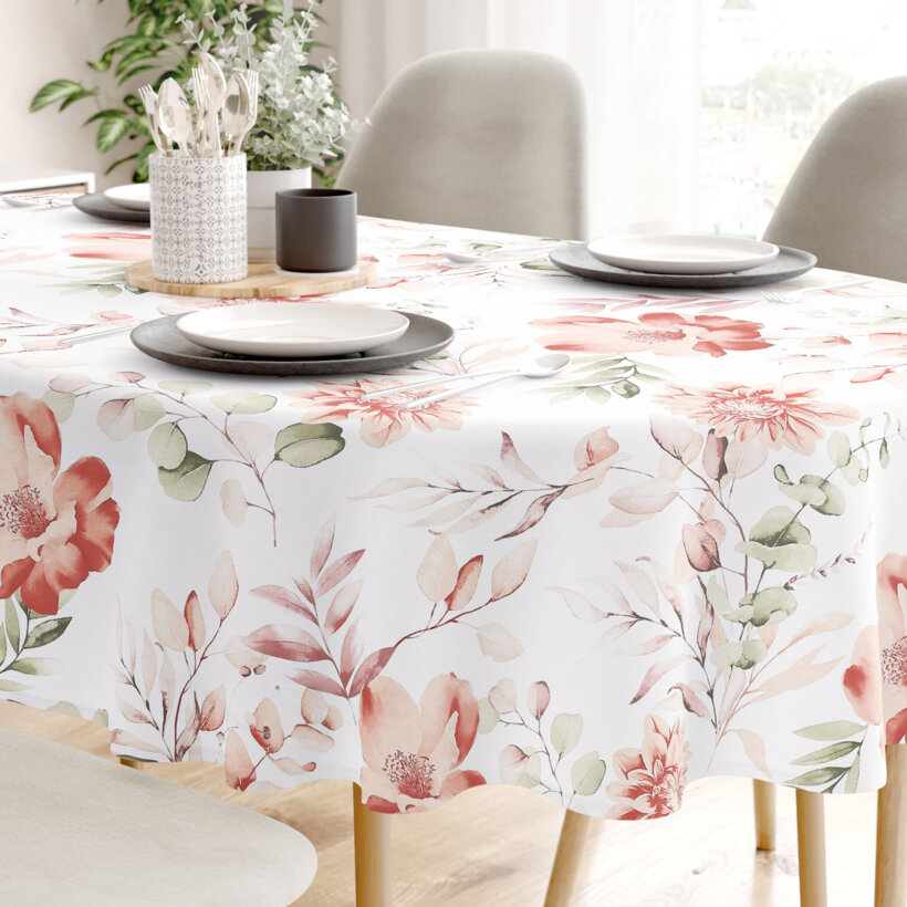 Ovale Tischdecke aus 100% Baumwolle Deluxe - aquarelle Blumen
