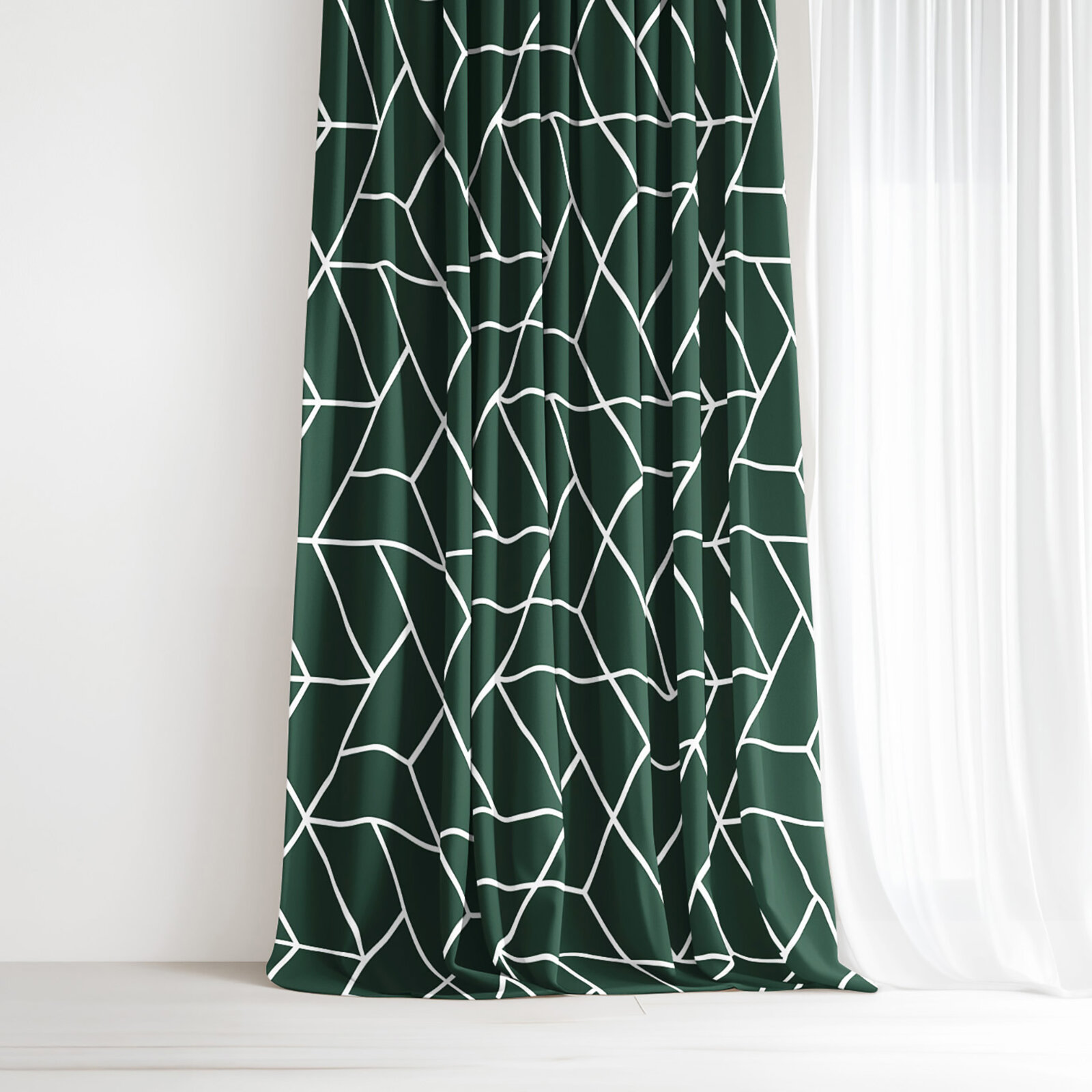 Vorhang aus Baumwolle - Mosaik auf Dunkelgrün
