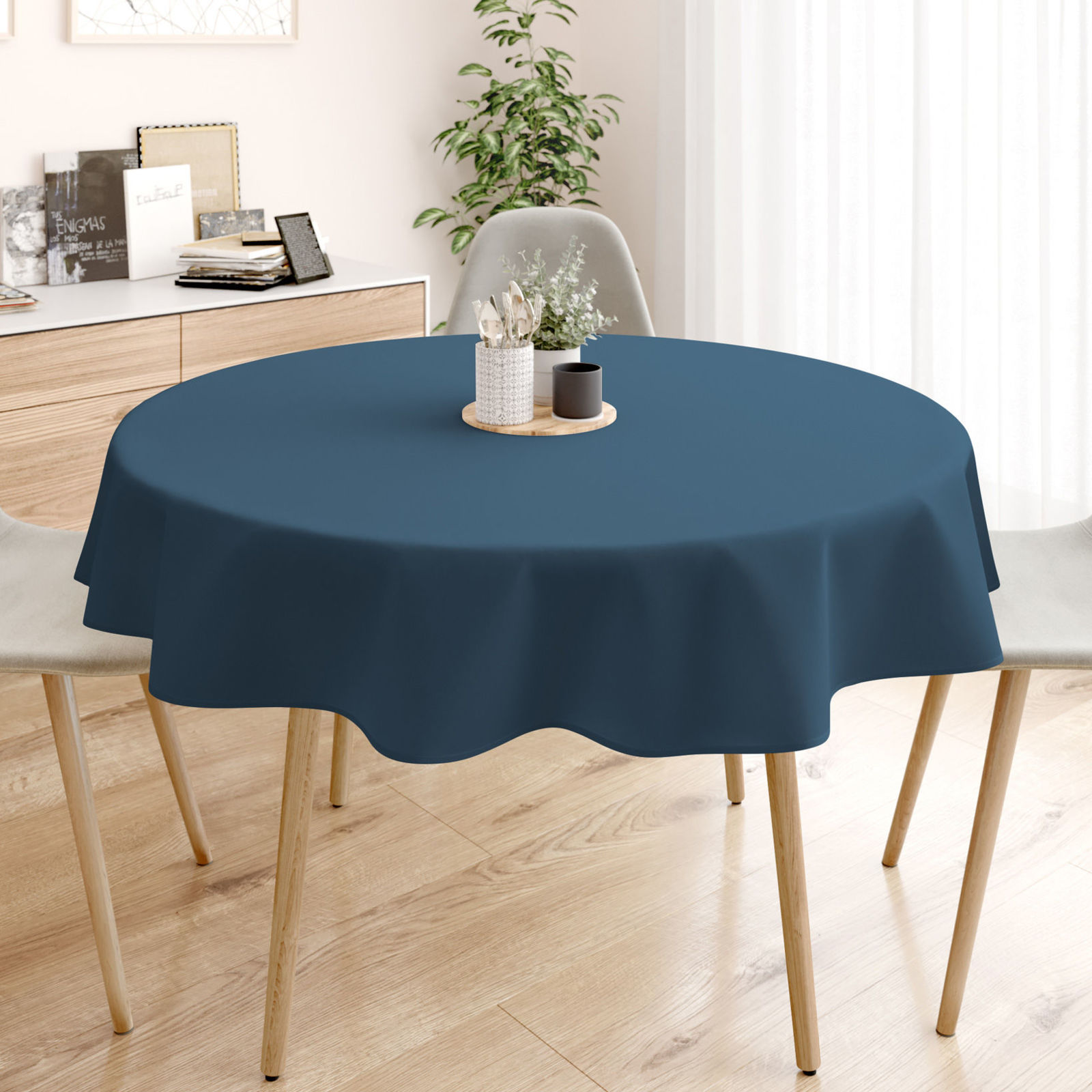Runde Tischdecke 100% Baumwolle - marineblau