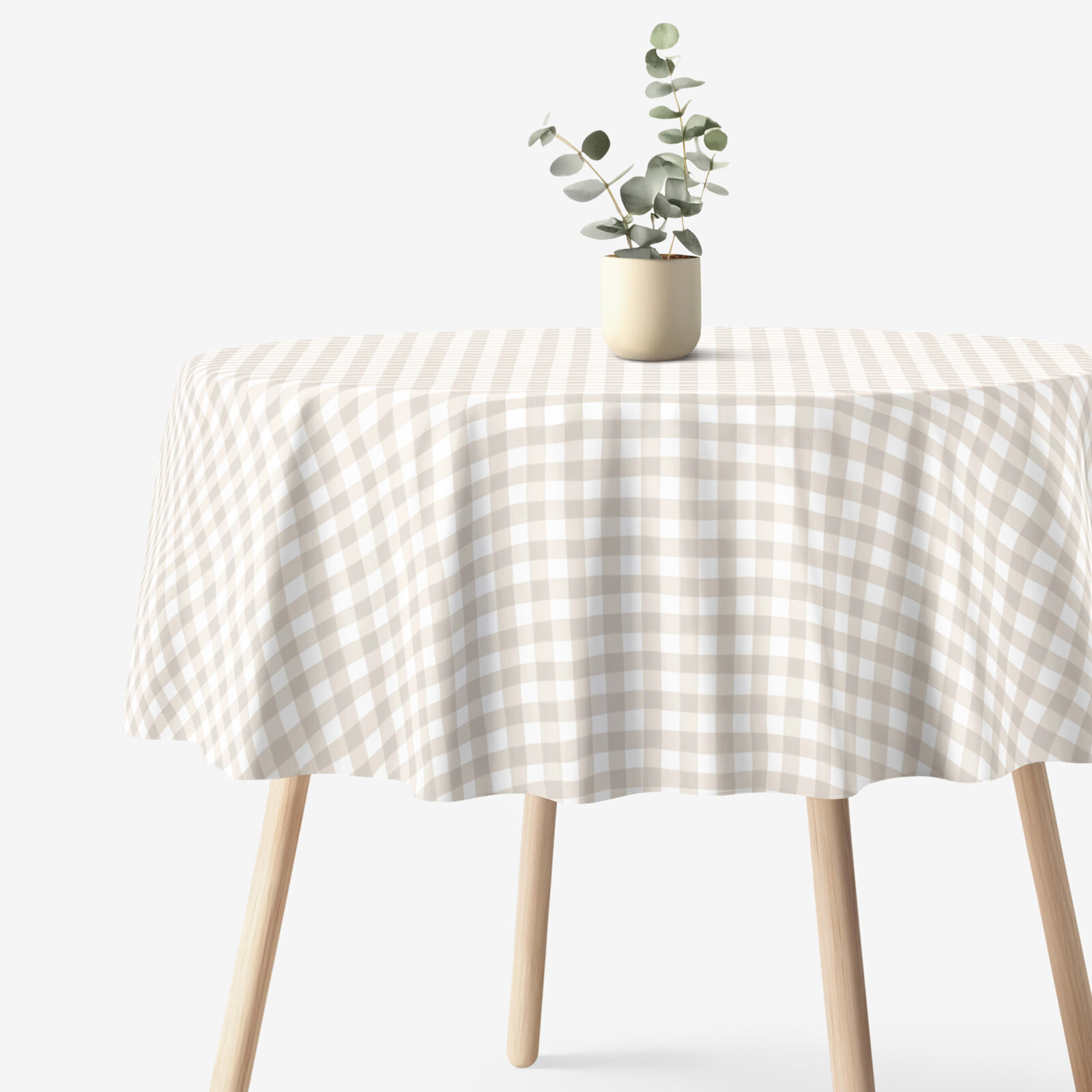 Runde Tischdecke 100% Baumwolle - latte Würfel