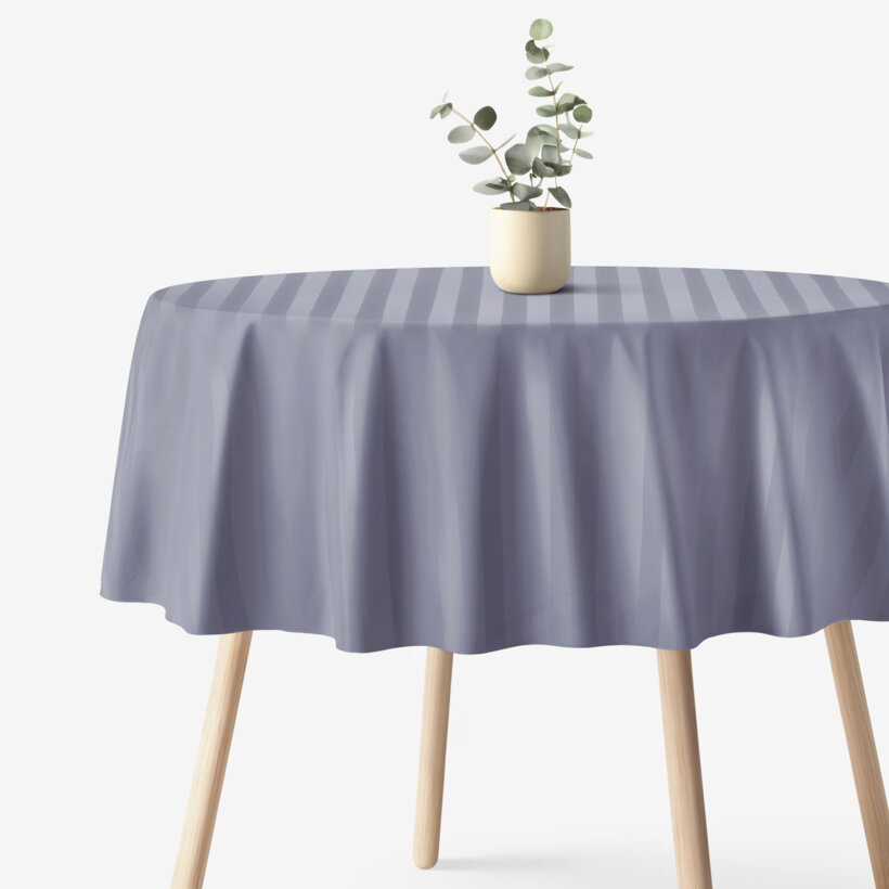 Festliche runde Damast-Tischdecke - dunkelgraue Streifen mit Satin-Glanz