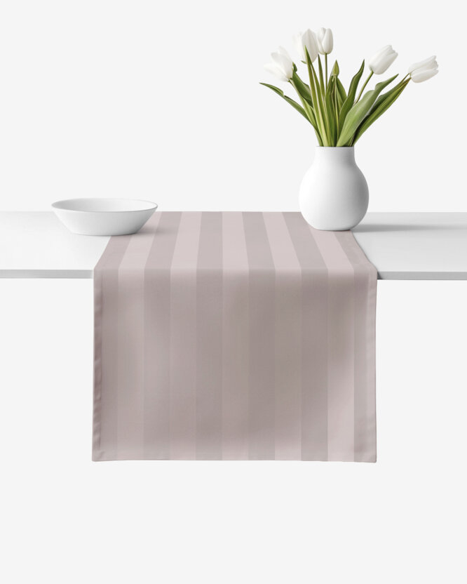 Festliche Damast-Tischläufer - graubraun Streifen mit Satin-Glanz