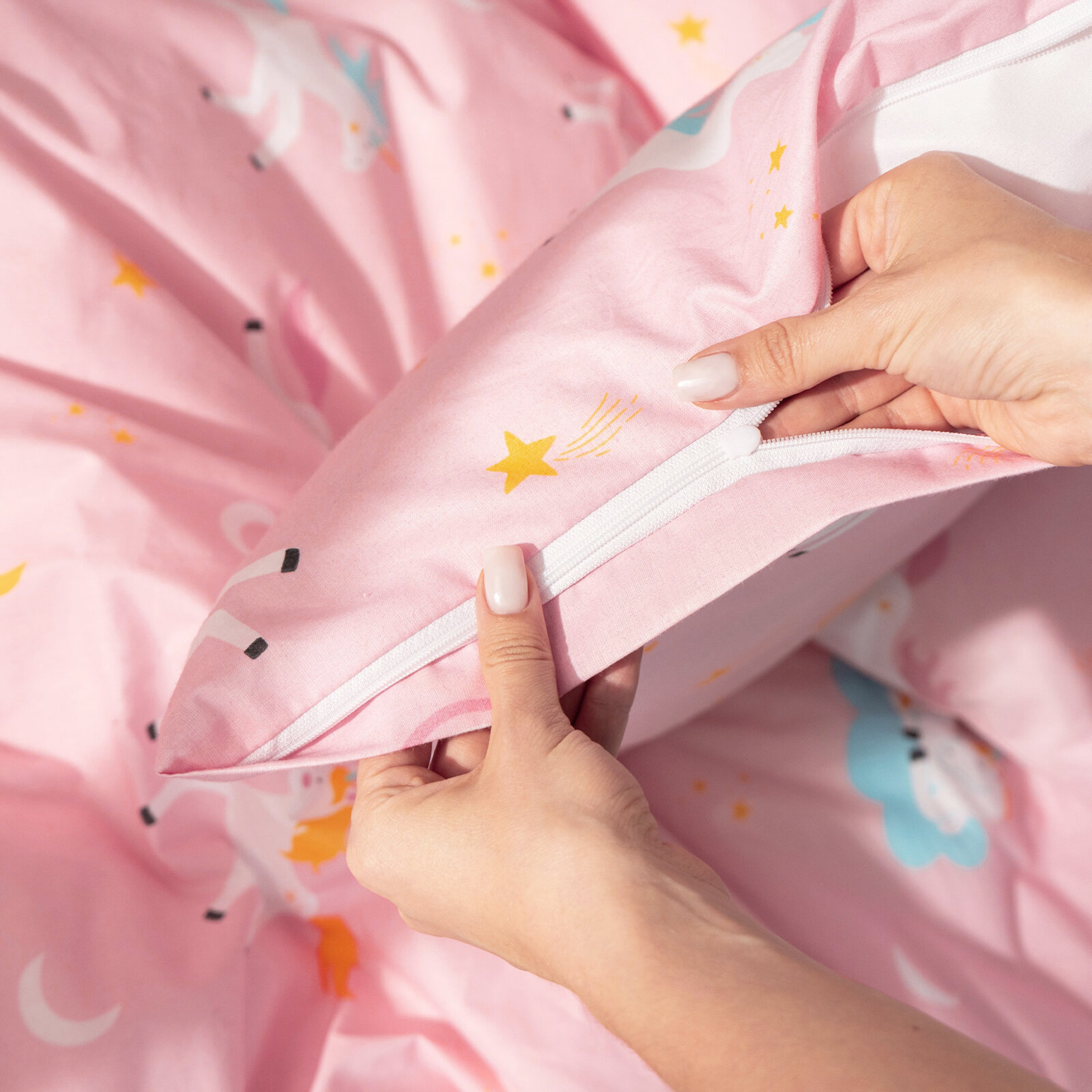 Kinder - Bettwäsche aus Baumwolle - Lustige Einhörner