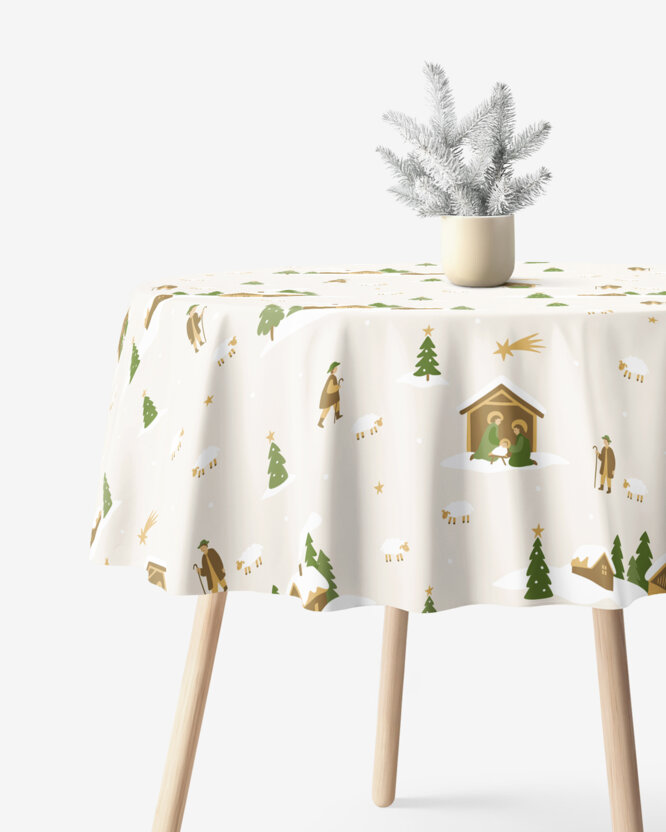 Runde Weihnachts-Tischdecke 100% Baumwolle - Weihnachtslieder