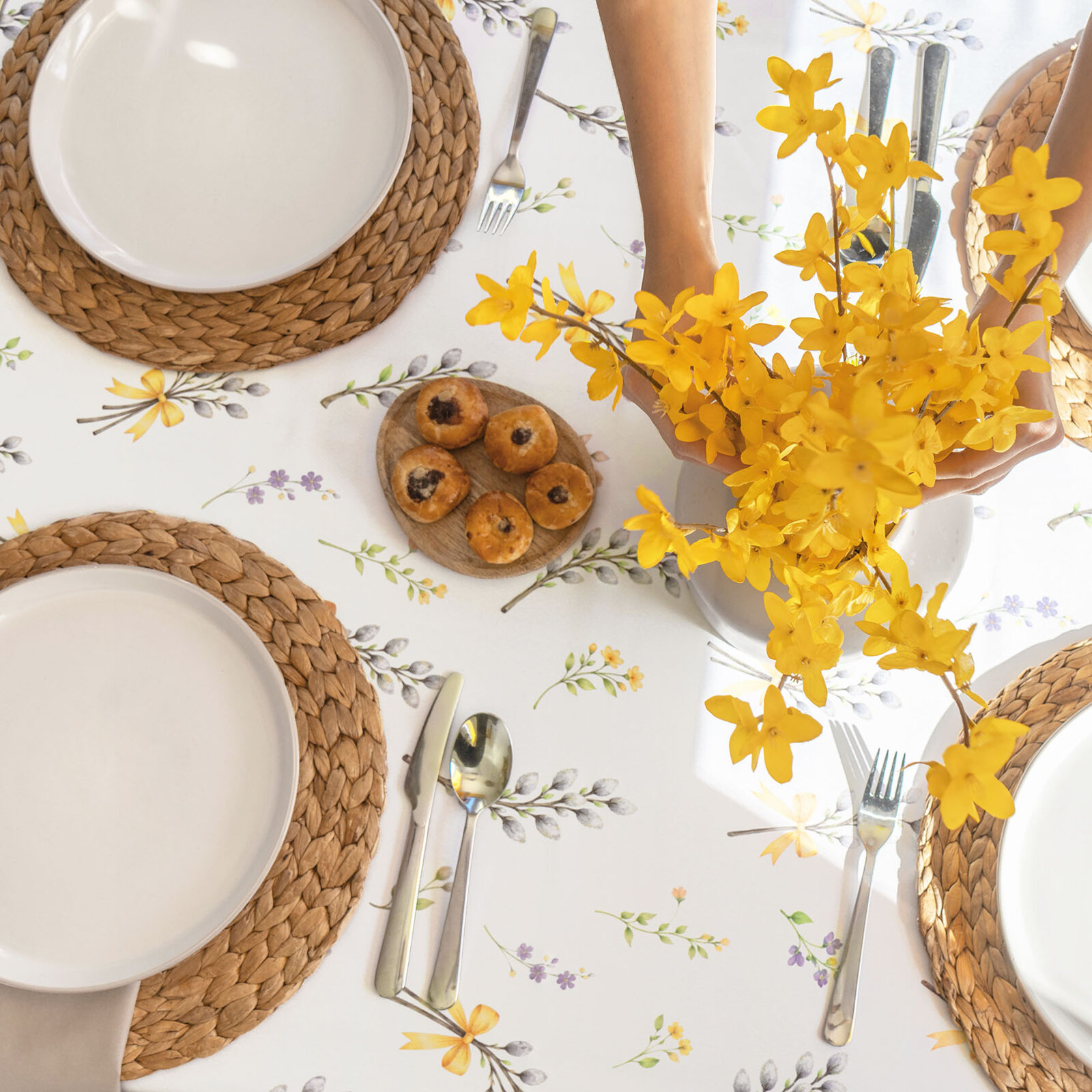 Frühlings-Eckige Teflon-Tischdecke - Weidenkätzchen