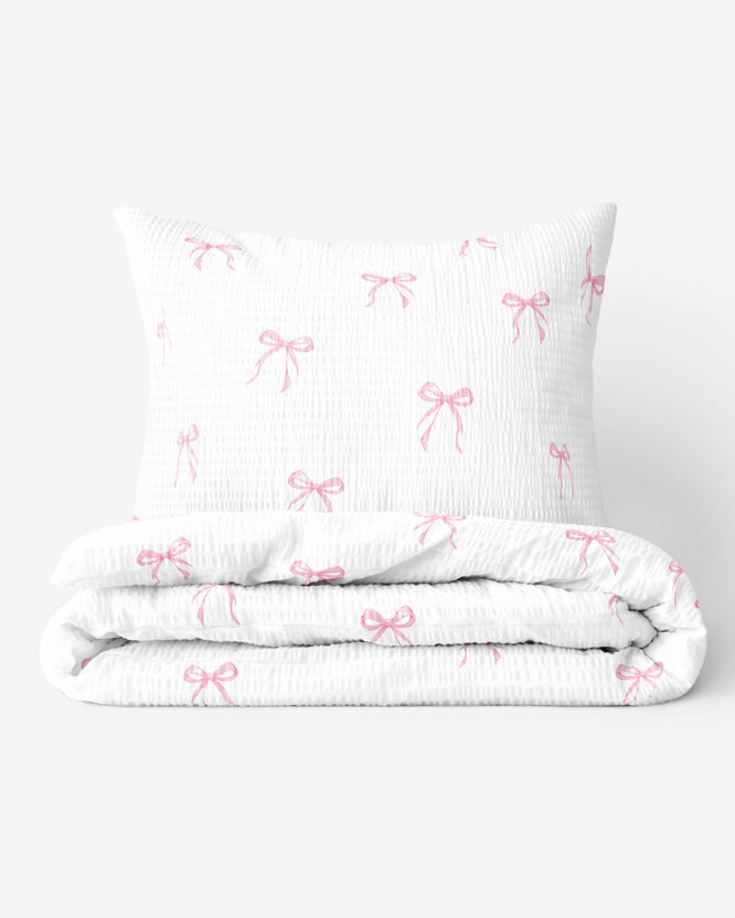 Kinder - Seersucker Bettwäsche - rosa Schleifen