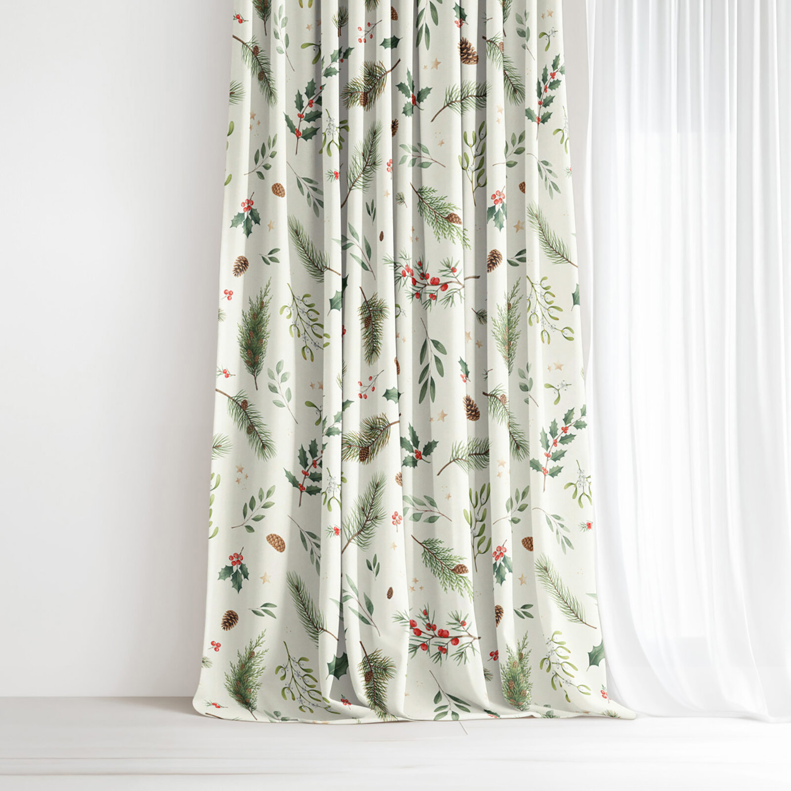 Weihnachtlicher Dekorativer Vorhang – Winterzweige