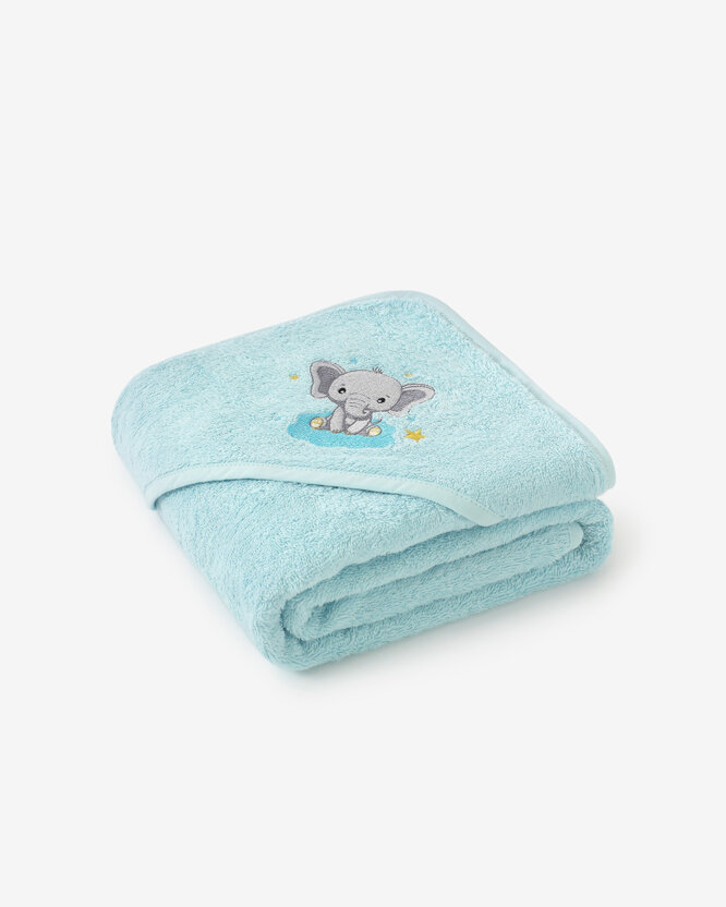 Frottee Babybadetuch mit Kapuze - Elefant auf Blau