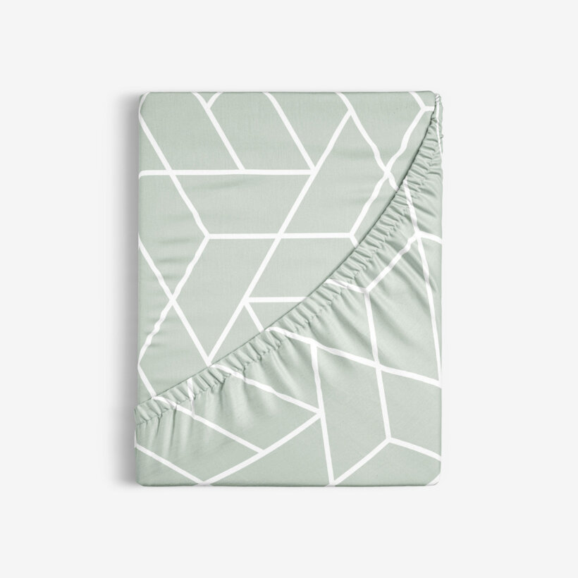 Spannbettlaken aus Baumwolle - Mosaik auf Salbeigrün