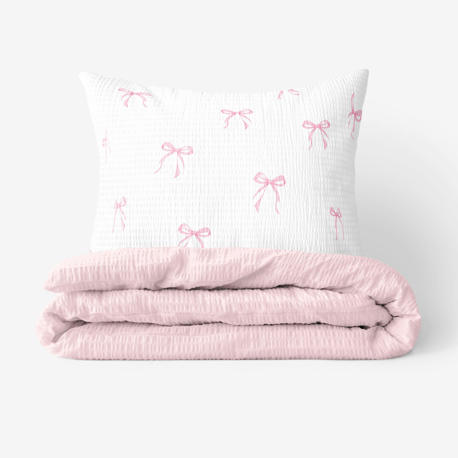 Seersucker Bettwäsche Duo - rosa Schleifen mit Puderrosa