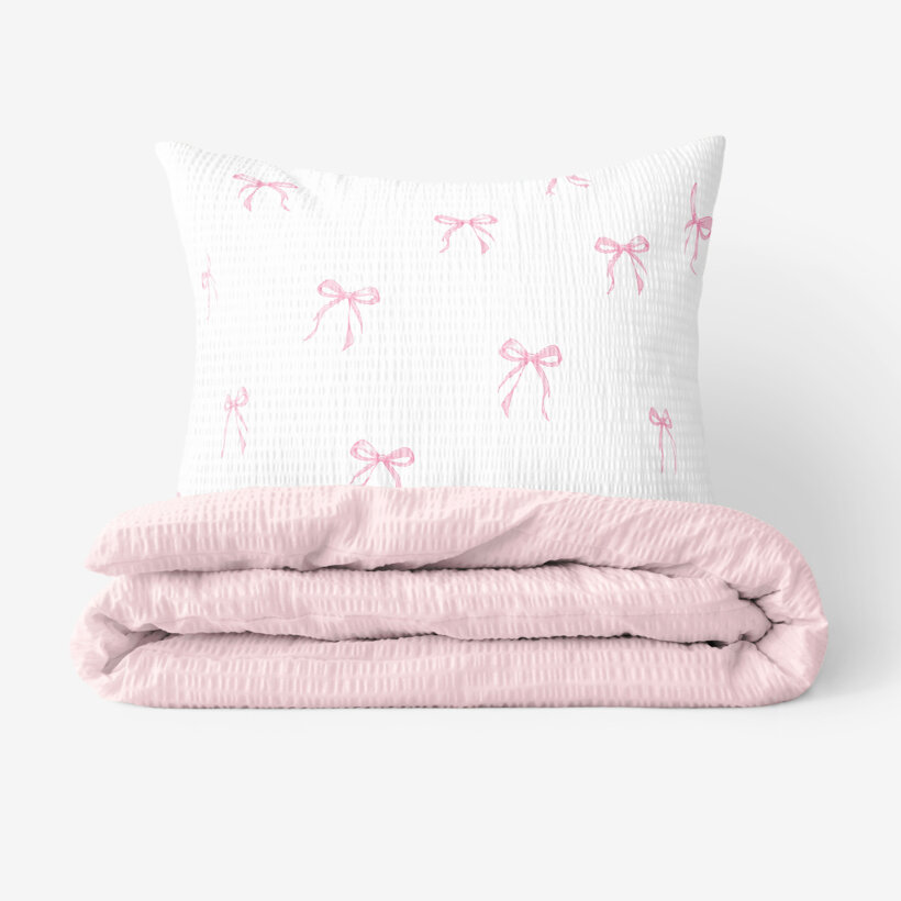 Seersucker Bettwäsche Duo - rosa Schleifen mit Puderrosa