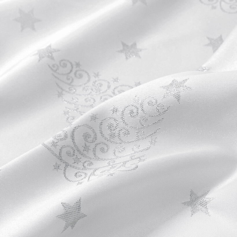 Weihnachtliche eckige Teflon-Tischdecke - Silberne Tannenbäume und Sterne