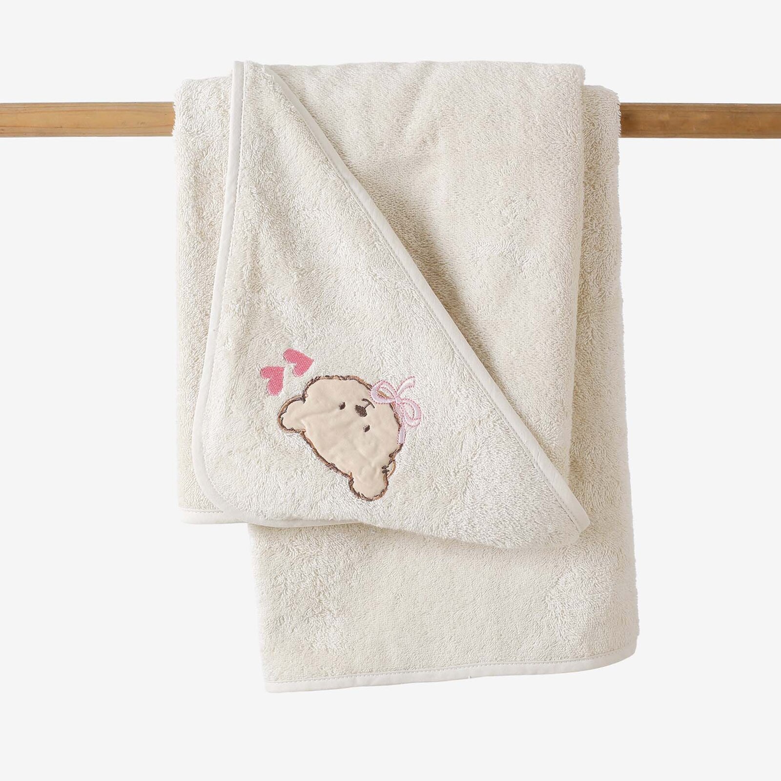 Frottee Babybadetuch mit Kapuze - Bärchen auf Beige