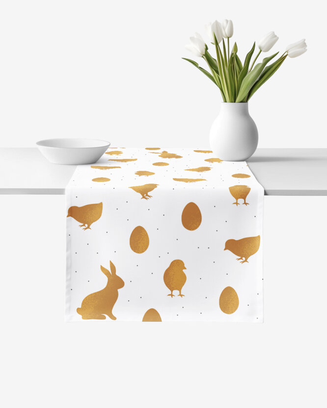 Tischläufer Ostern aus fester Baumwolle - goldene Ostersymbole