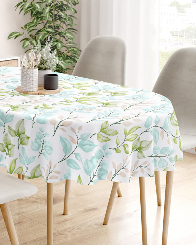 Ovale Tischdecke aus 100% Baumwolle Deluxe - bemalte Blätter