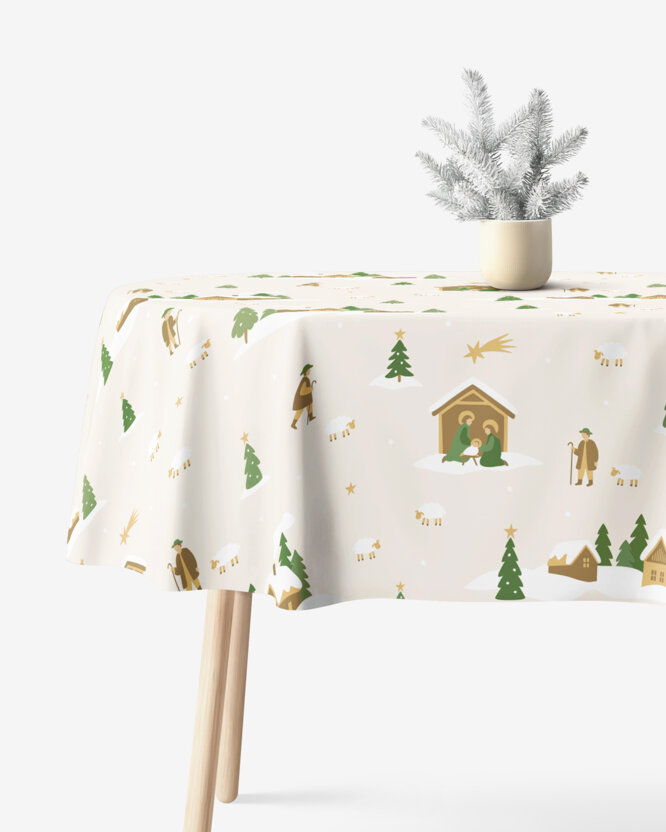 Ovale Weihnachts-Tischdecke aus 100% Baumwolle - Weihnachtslieder