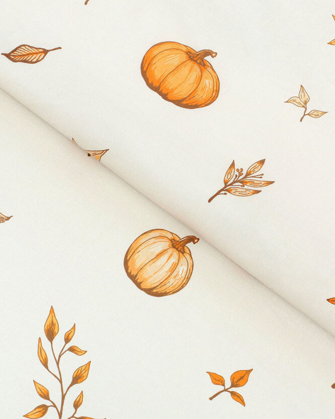 Baumwollstoff - Herbstkürbisse und Blätter