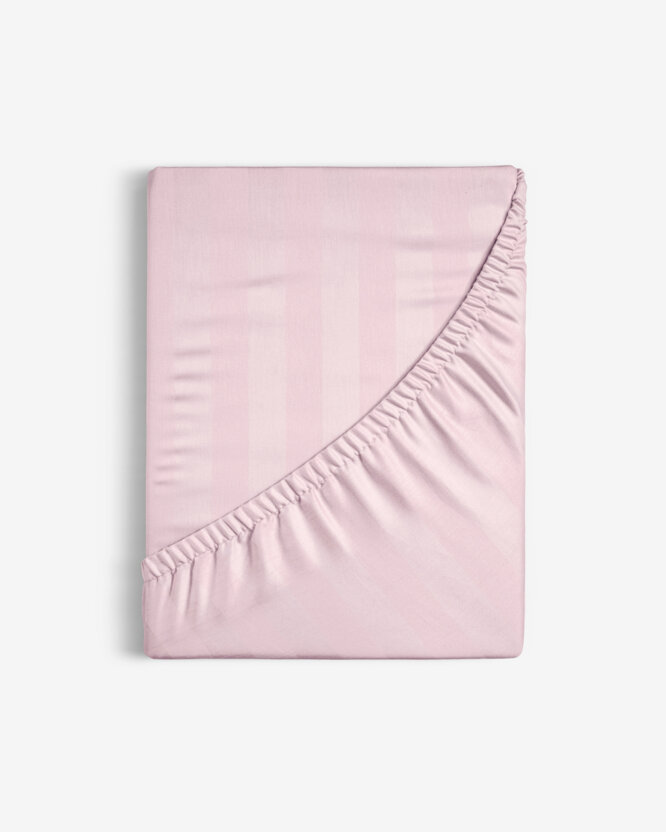 Spannbettlaken aus Damask - altrosa Streifen mit Satin-Glanz